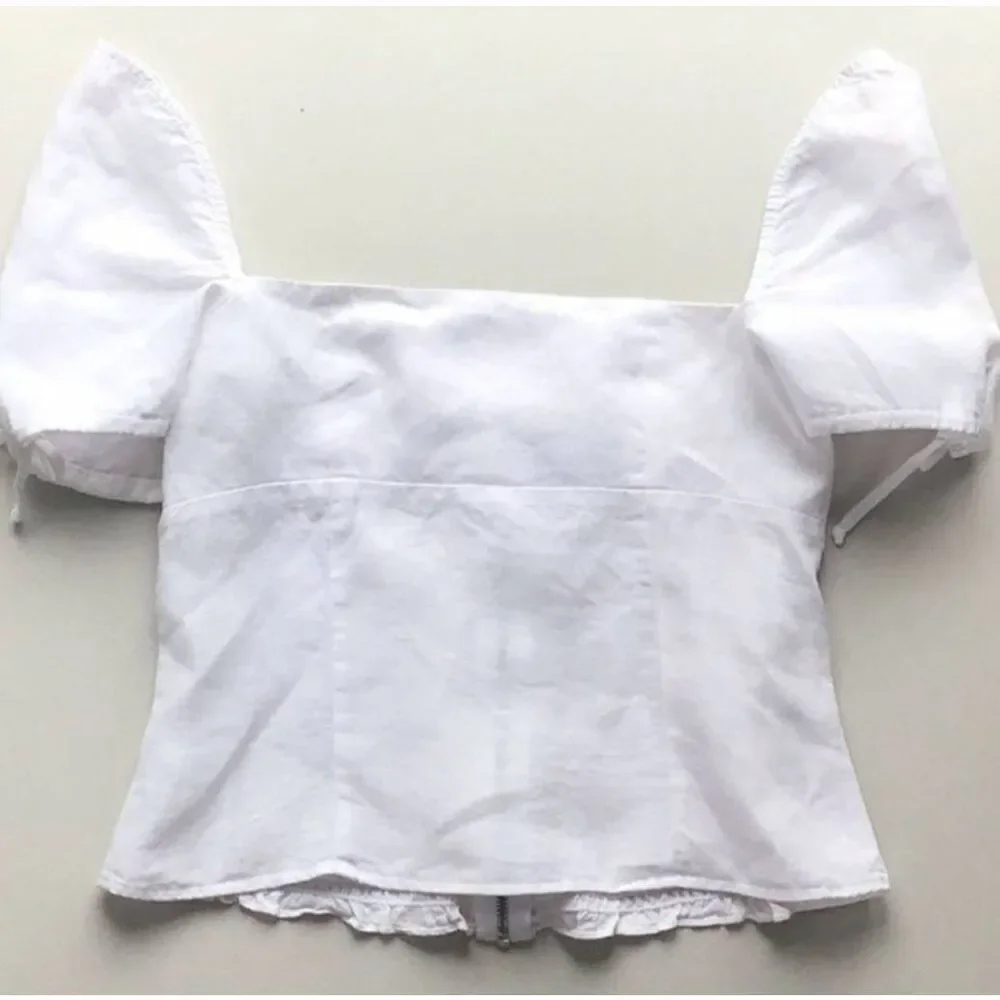 Reformation River crop top puff sleeve In White Sz 0